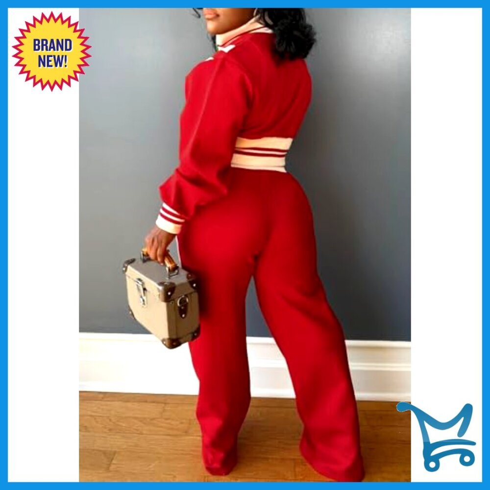 Long Sleeve Crop Top High Waist Pants Jogger Set Casual Chic Sporty Lounge Wear - Picture 2 of 7
